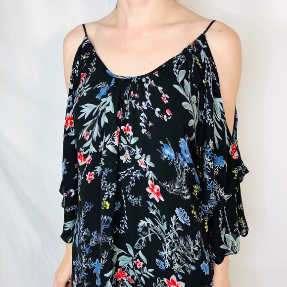 Parker Floral Open Shoulder Mini Dress Silk 0702 - Picture 4 of 7